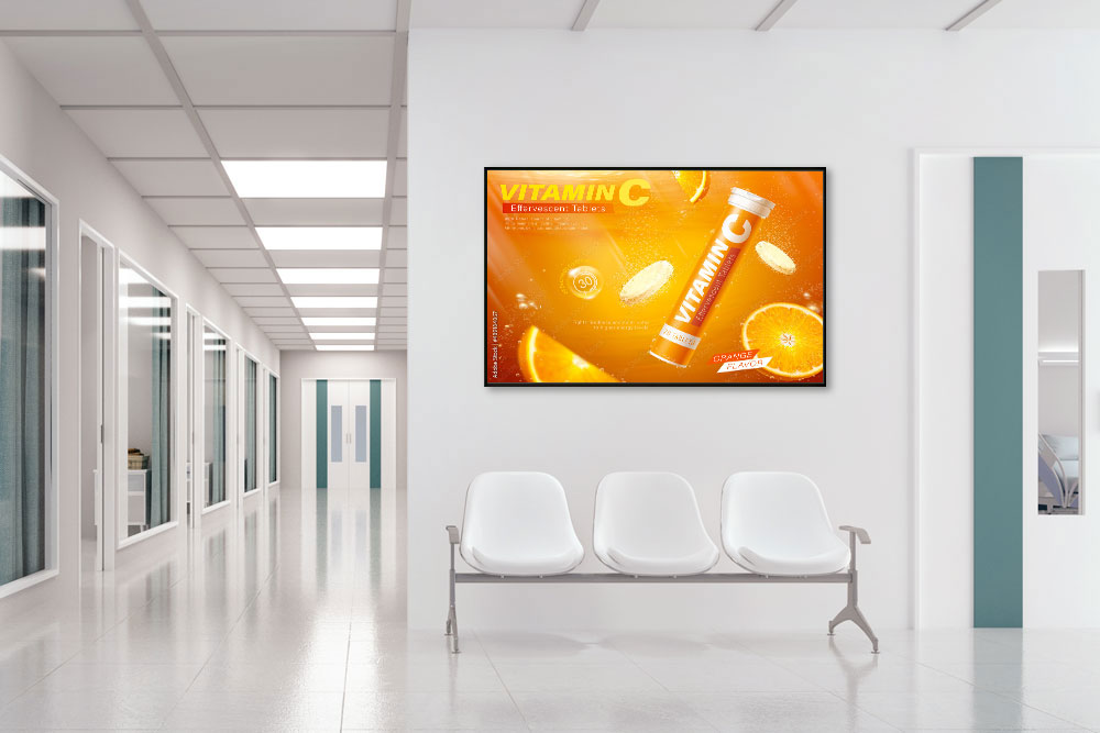 Steriles Wartezimmer Albsign mit orangefarbenem Bild